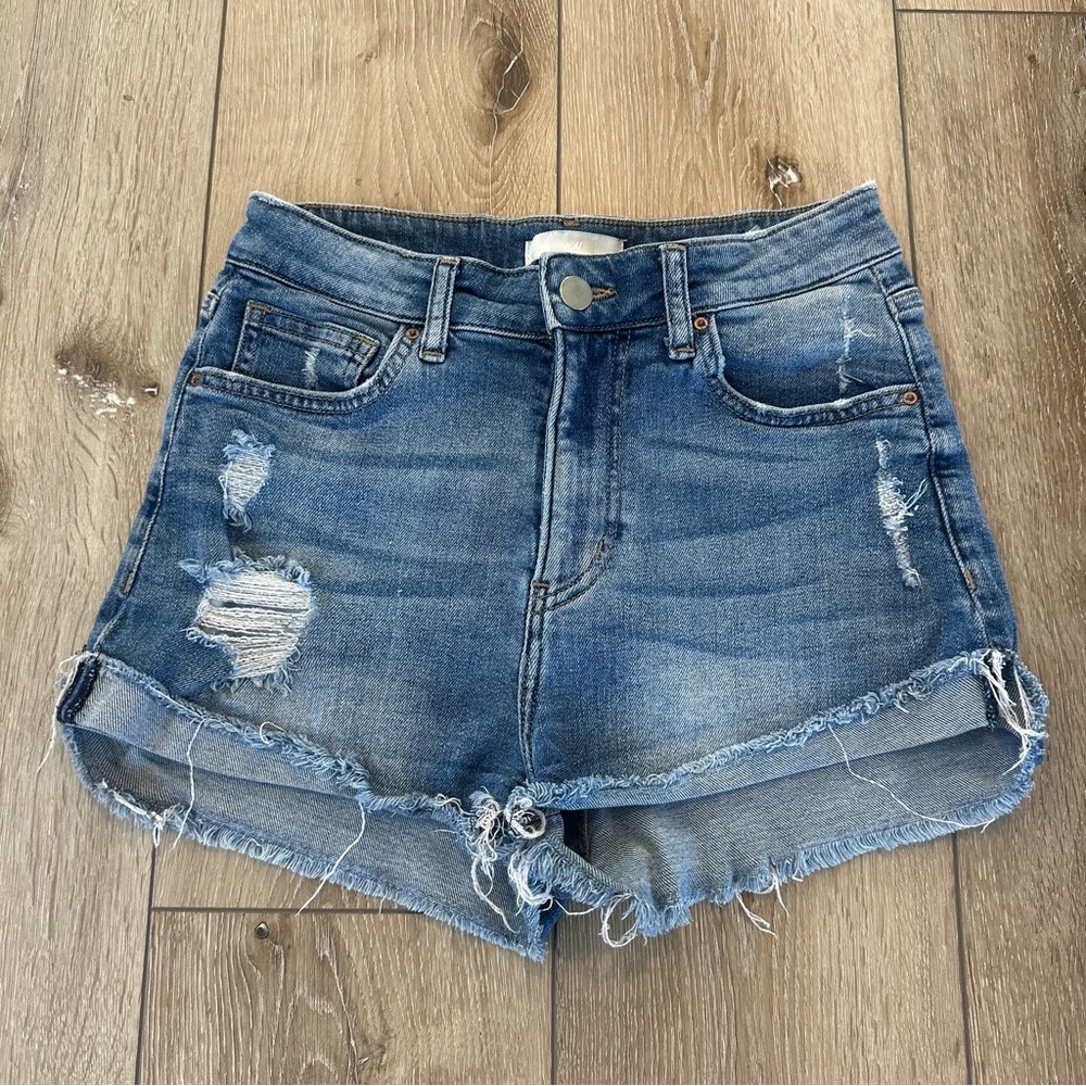 H&M Distressed Blue Jean Denim Shorts Cuffed Mini Shorts Size 2 or XS